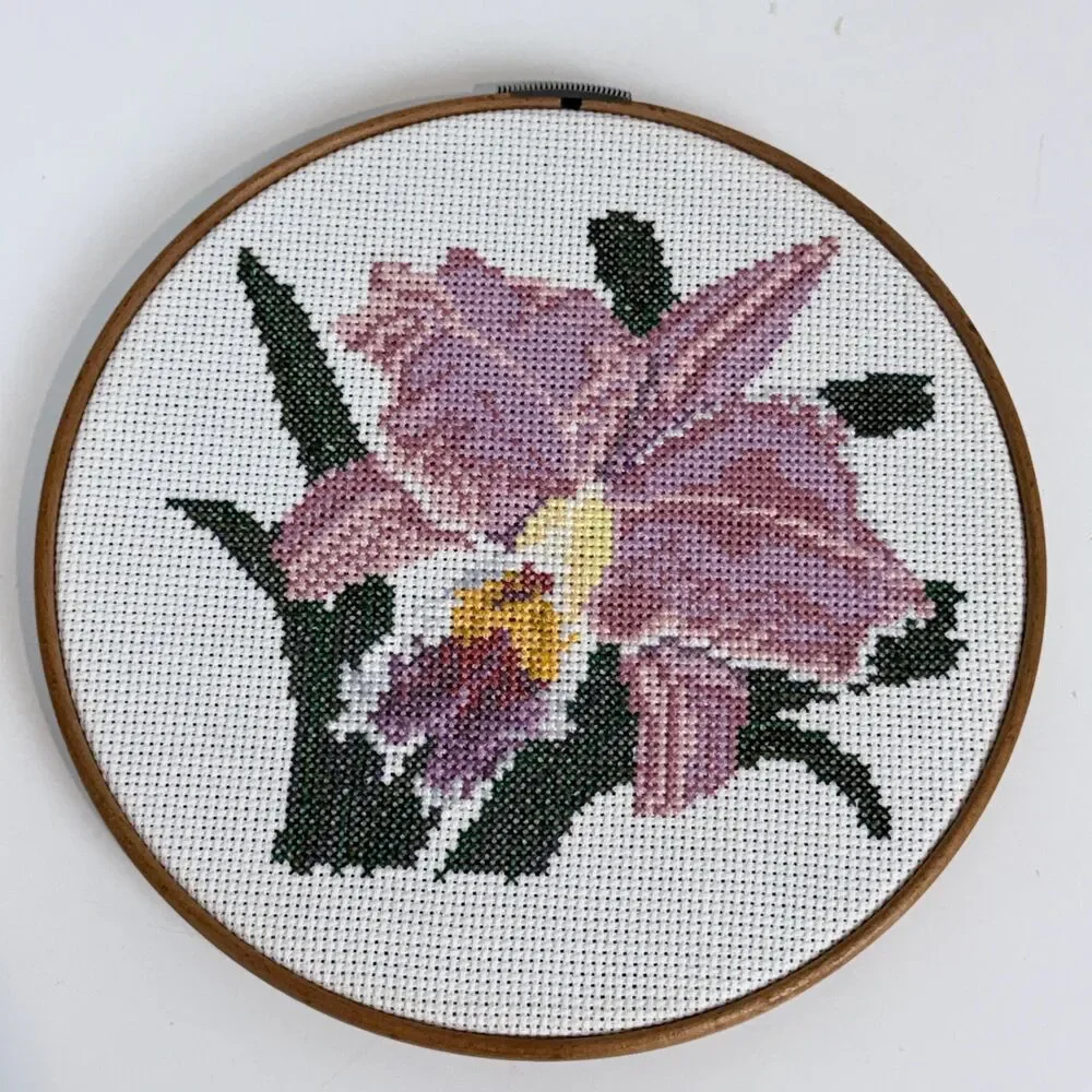 Handmade Cross-Stitch 7” Hoop: Modern Iris